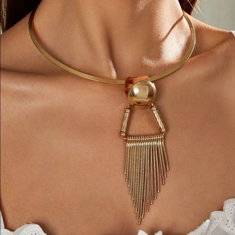 Mid Century Modern Metal Tassel Choker